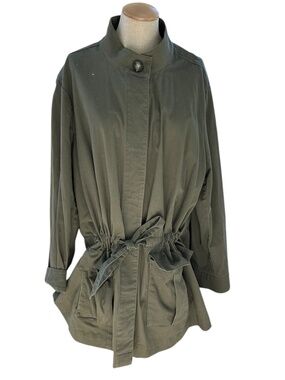 J. Jill WOMAN PLUS iolive green self tying belted field jacket 2X POCKETS !